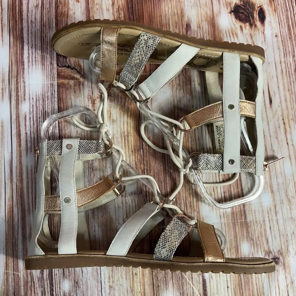 Sorel ELLA Size 10 Leather Zip Lace Up Gladiator Sandals Open Toe Shoe Flats - Picture 4 of 9